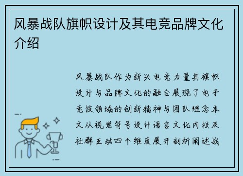 风暴战队旗帜设计及其电竞品牌文化介绍